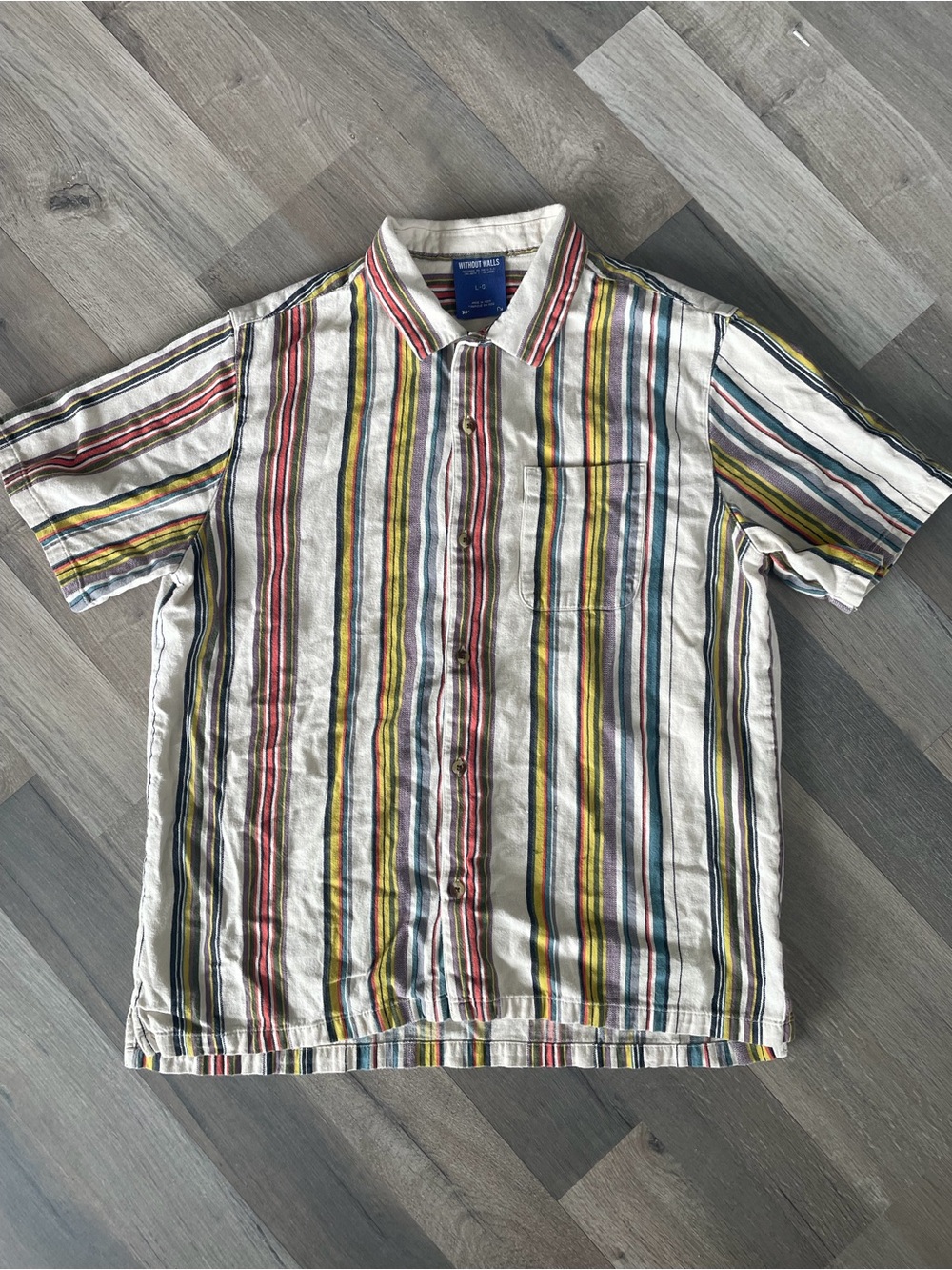 Vintage Style Multicolor Stripe Short Sleeve Shirt Without Walls